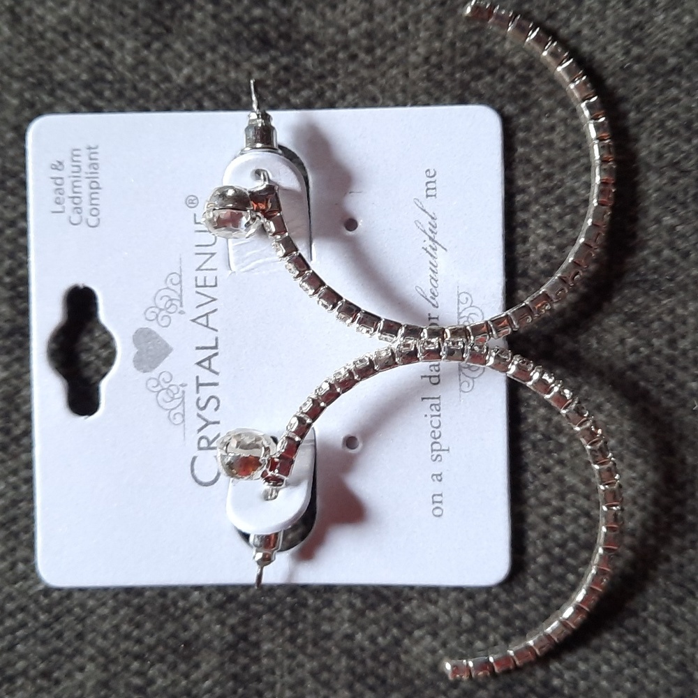 Silver Rhinestone 30MM Hoop Earring Fun Bling Casual Party Girl NWT